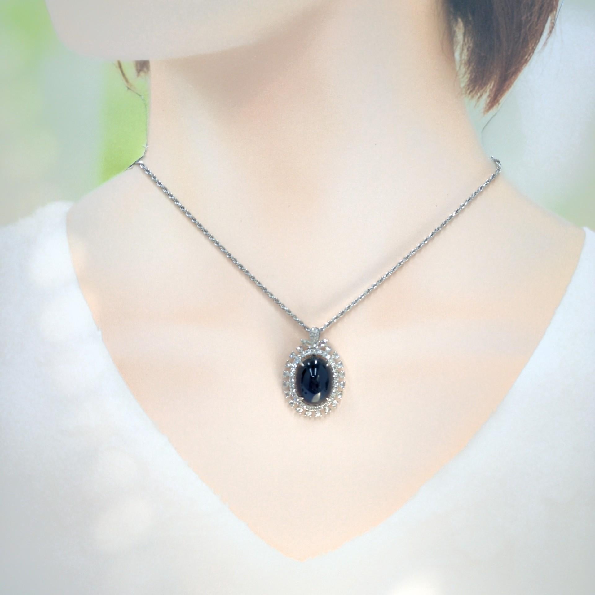 IGI Certified 13.31 Carat Blue Sapphire & Diamond Pendant in 18K White Gold For Sale 3