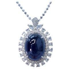 IGI Certified 13.31 Carat Blue Sapphire & Diamond Pendant in 18K White Gold
