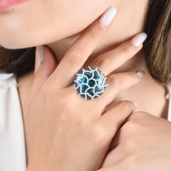 IGI Certified 13.32 Carat Diamond and Blue Topaz Statement Ring 18K Gold