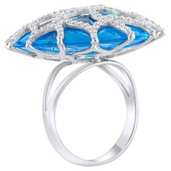 IGI Certified 13.32 Carat Diamond and Blue Topaz Statement Ring 18K Gold