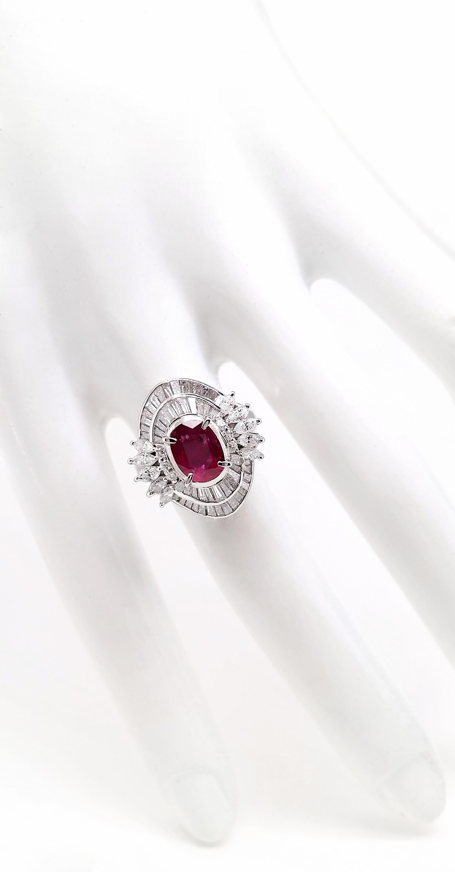 Oval Cut IGI Certified 1.34ct Natural Ruby and 1.93ct Natural Diamonds Platinum Ring