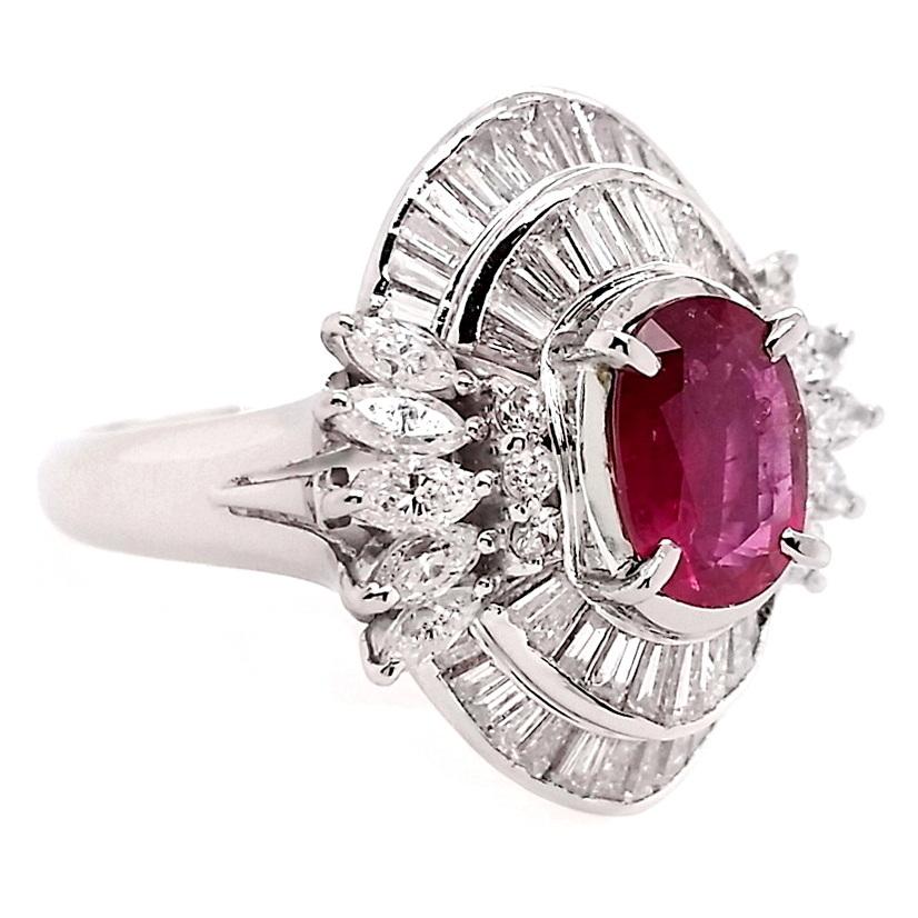 IGI Certified 1.34ct Natural Ruby and 1.93ct Natural Diamonds Platinum Ring 1
