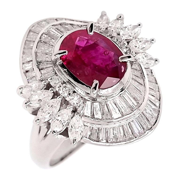 IGI Certified 1.34ct Natural Ruby and 1.93ct Natural Diamonds Platinum Ring 3