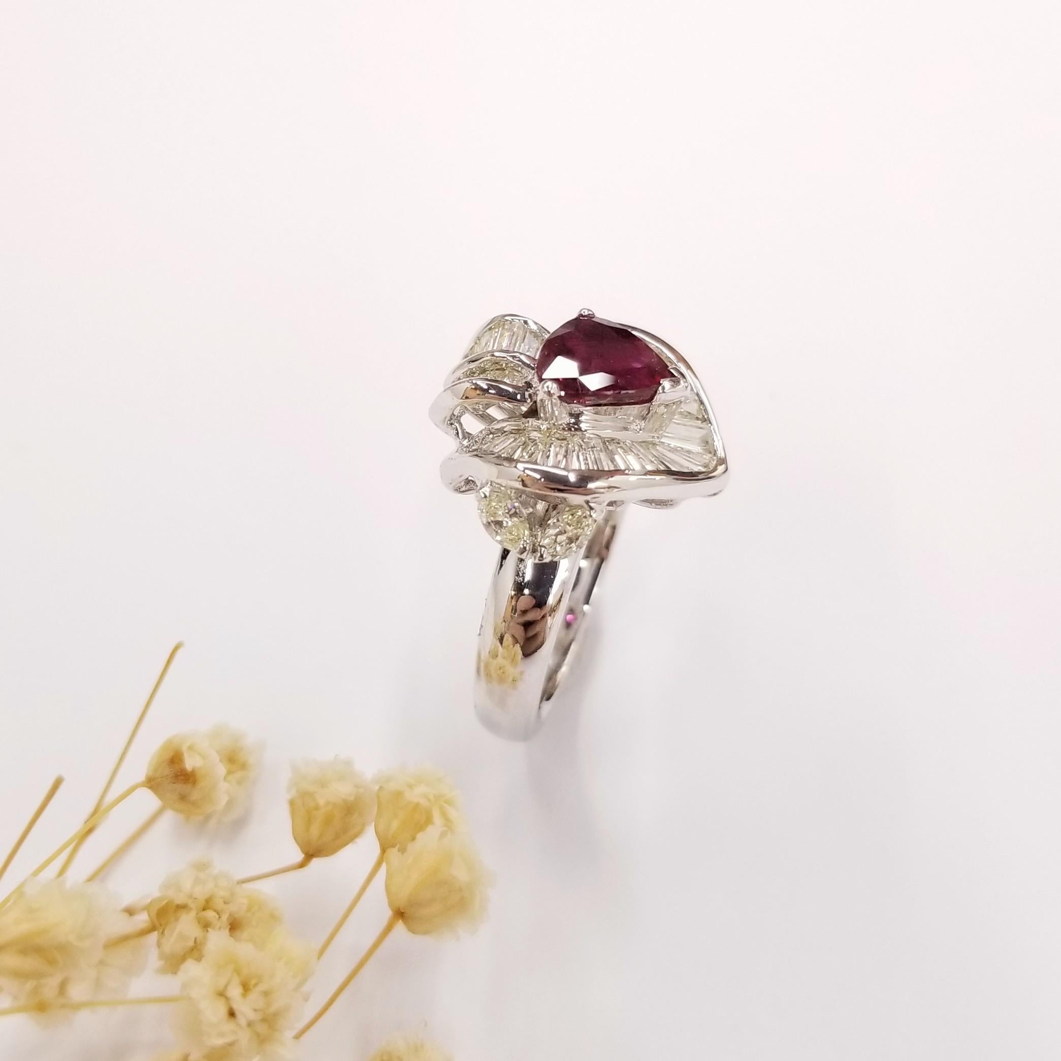 Women's IGI Certified 1.35Carat Ruby & Diamond Ring in 18K White Gold For Sale