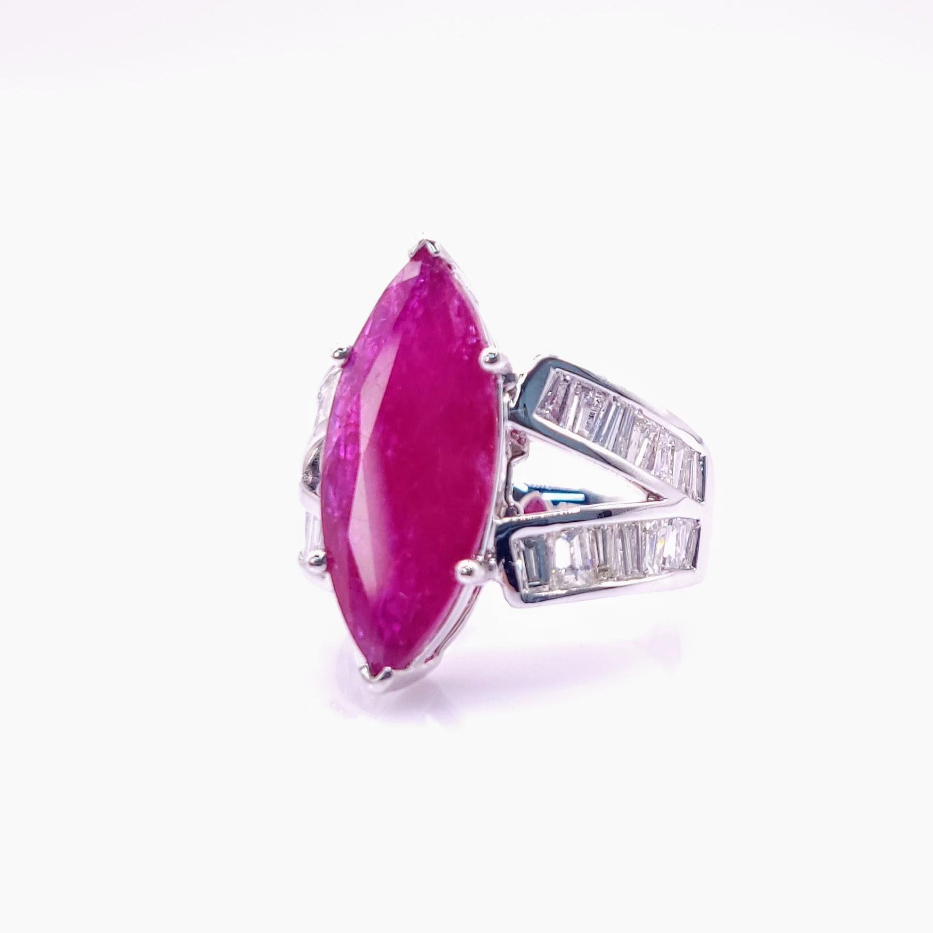 Women's IGI Certified 4.95Carat Ruby & Diamond Ring in 18K White Gold For Sale
