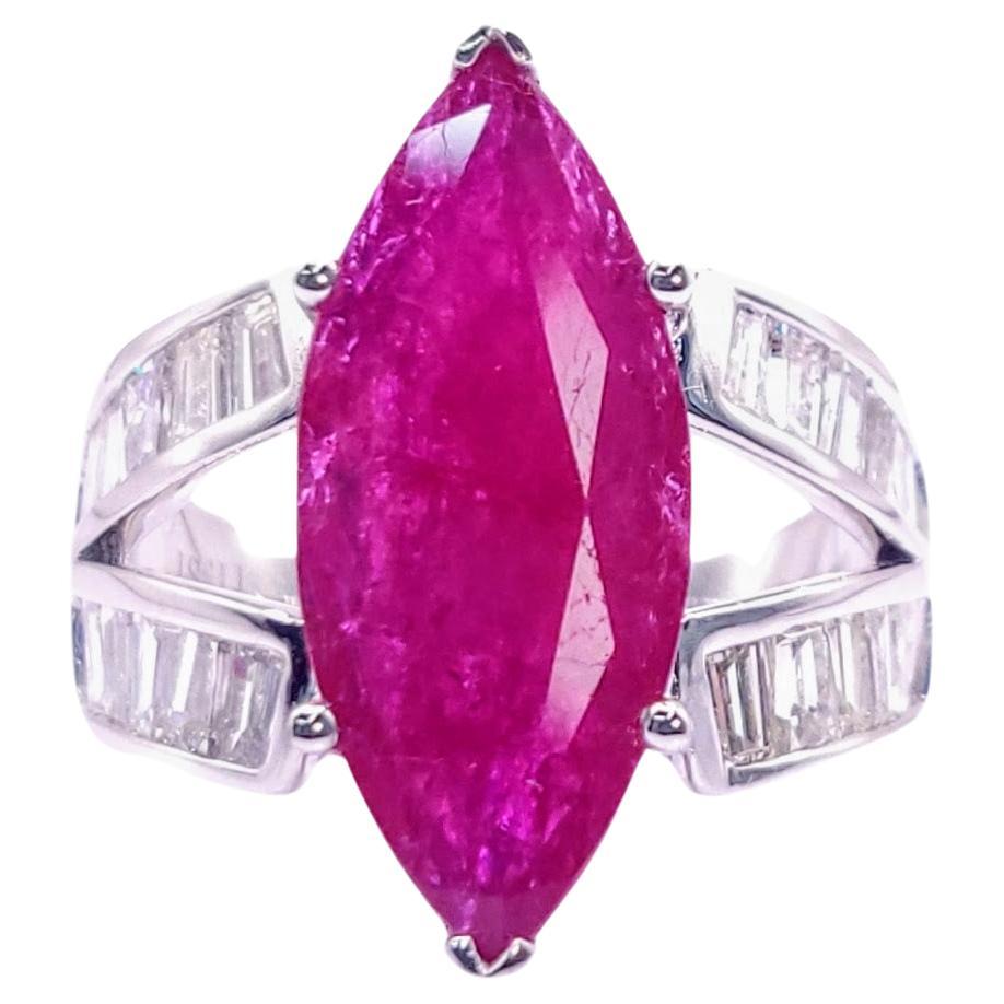 IGI Certified 4.95Carat Ruby & Diamond Ring in 18K White Gold