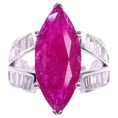 IGI Certified 4.95Carat Ruby & Diamond Ring in 18K White Gold