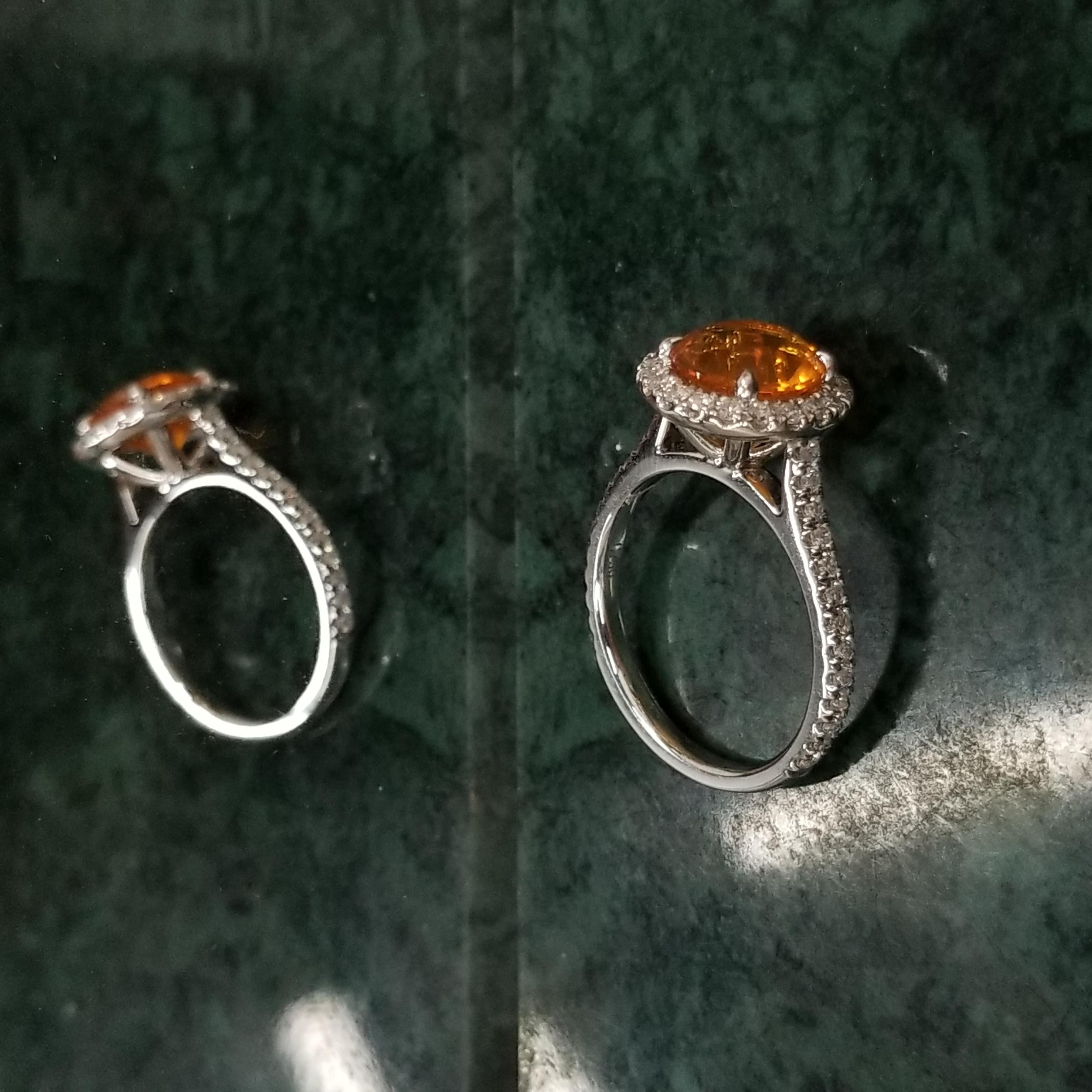 IGI Certified 1.36 Carat México Fire Opal & Diamond Ring in 18K White Gold In New Condition For Sale In KOWLOON, HK