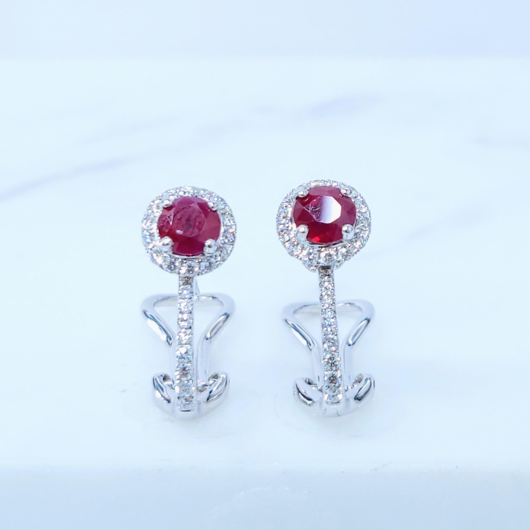 Boucles d'oreilles en or blanc 18 carats certifiées IGI avec rubis de Birmanie et diamants de 1,36ct en vente 6
