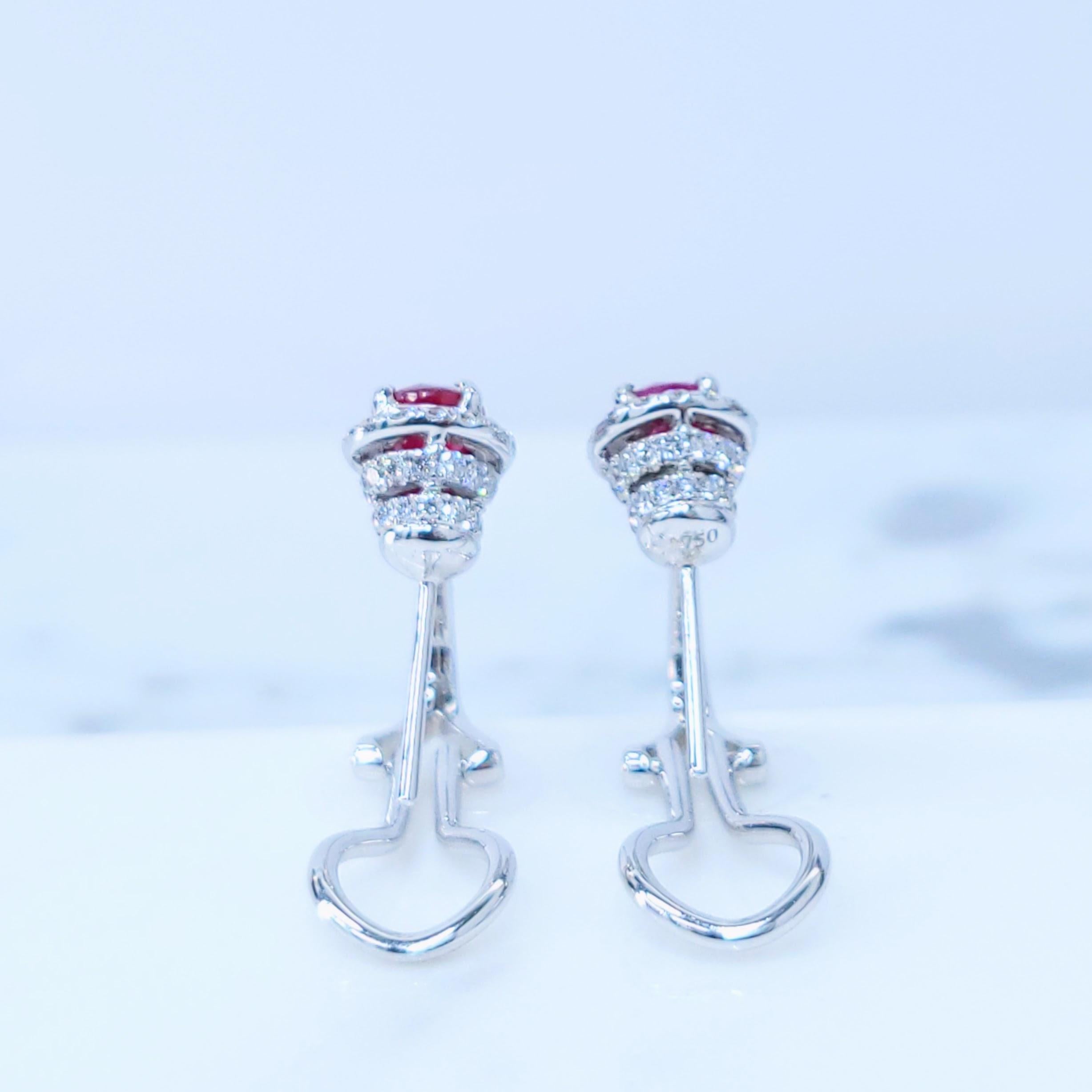 Boucles d'oreilles en or blanc 18 carats certifiées IGI avec rubis de Birmanie et diamants de 1,36ct en vente 1
