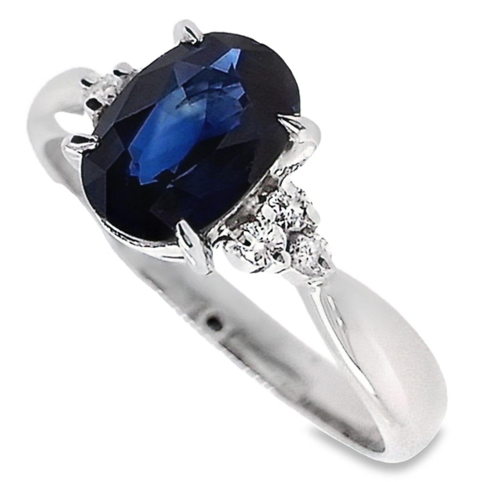IGI Certified 1.36ct Natural Sapphire and 0.08ct Natural Diamonds Platinum Ring 1