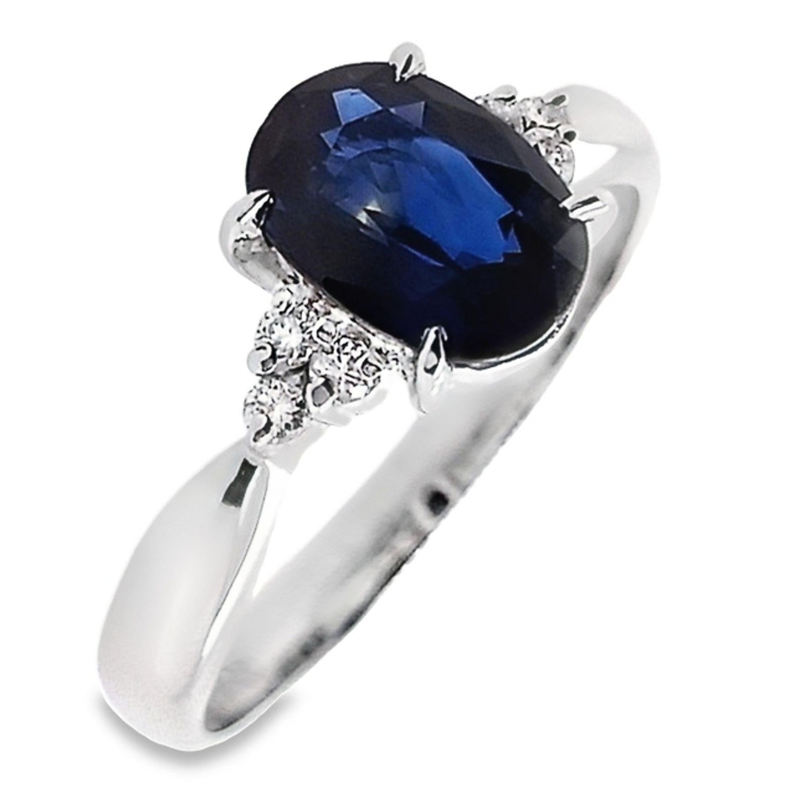 IGI Certified 1.36ct Natural Sapphire and 0.08ct Natural Diamonds Platinum Ring 3