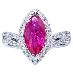 Anillo de oro blanco de 18 quilates con rubí de Birmania y diamantes de 1,37 quilates con certificado IGI