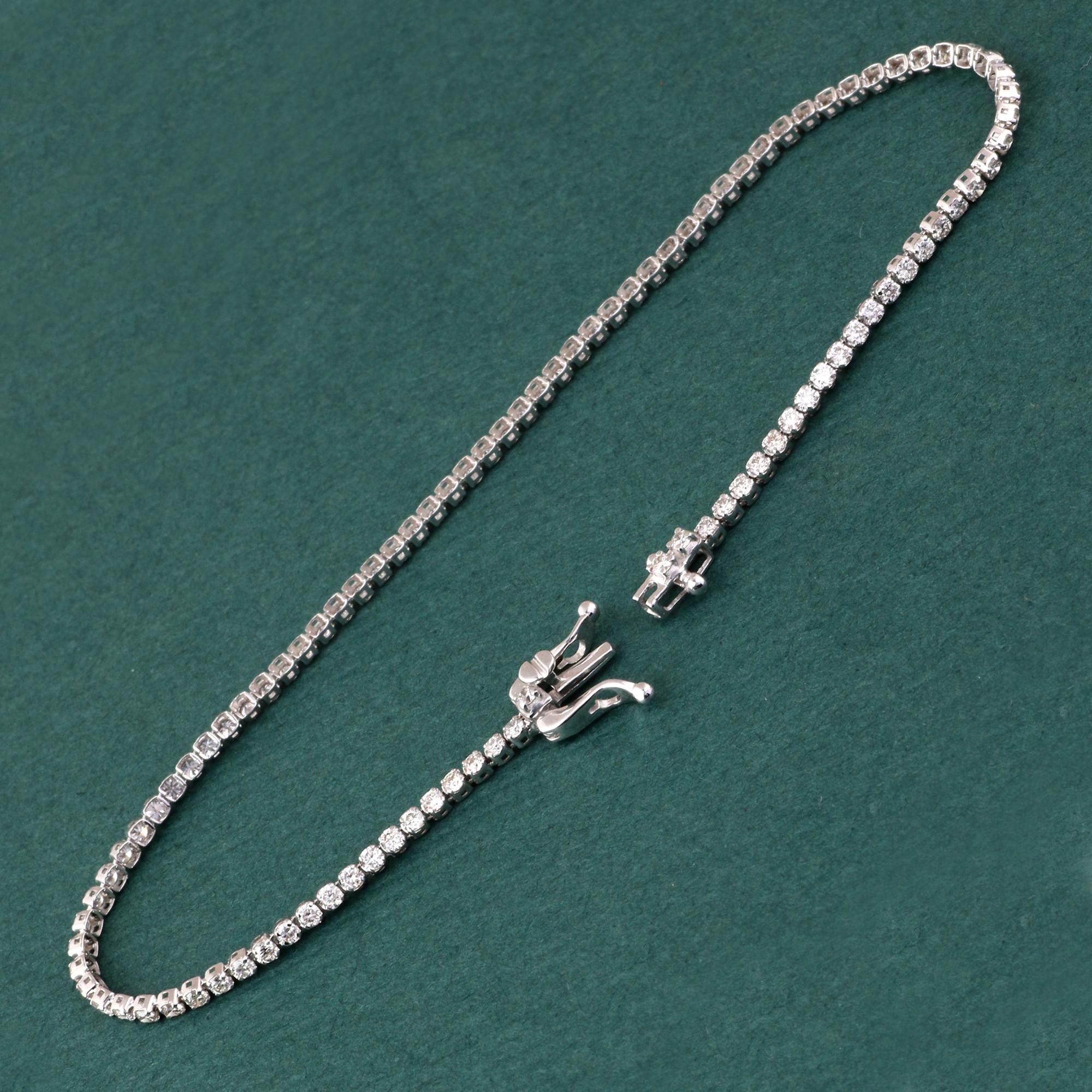 Taille brillant Bracelet à chaîne en or blanc 18 carats avec diamants naturels transparents certifiés IGI de 1,34 carat en vente