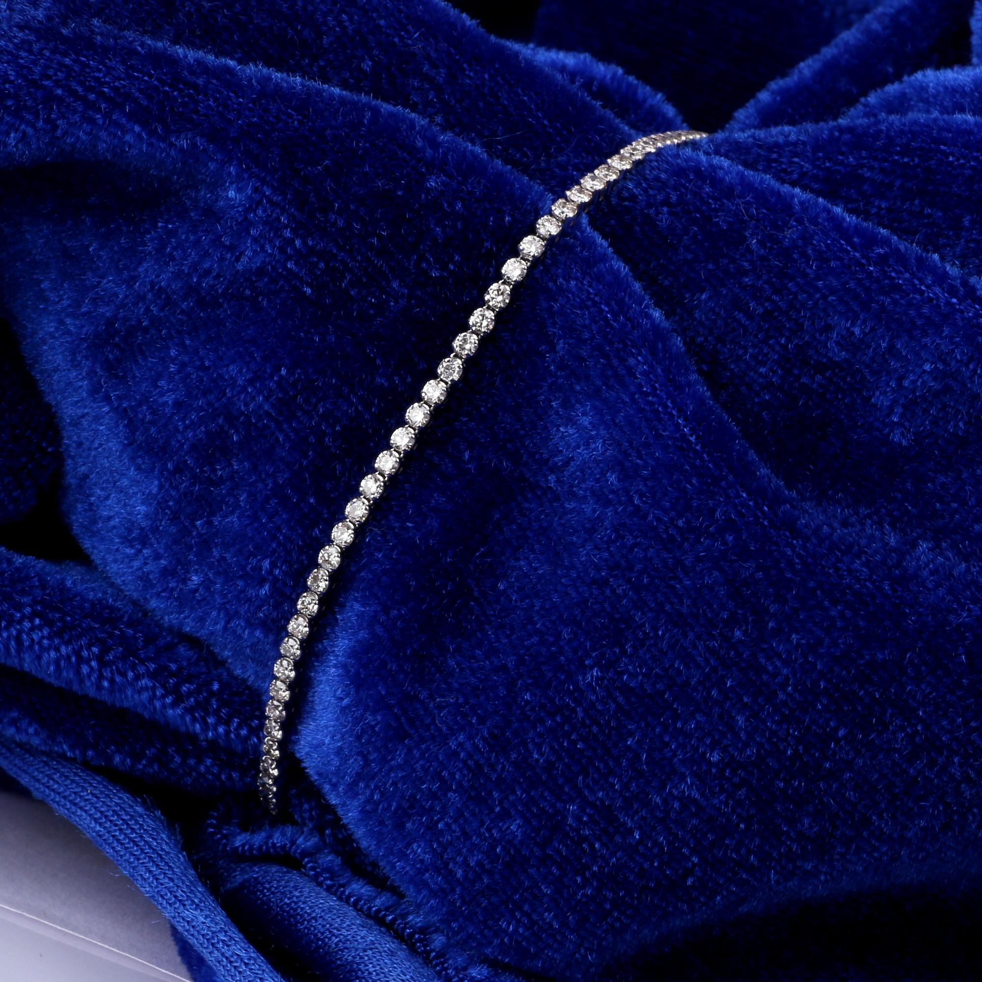 Women's IGI Certified 1.374 Carat Natural Clear Diamond 18K White Gold Chain Bracelet For Sale