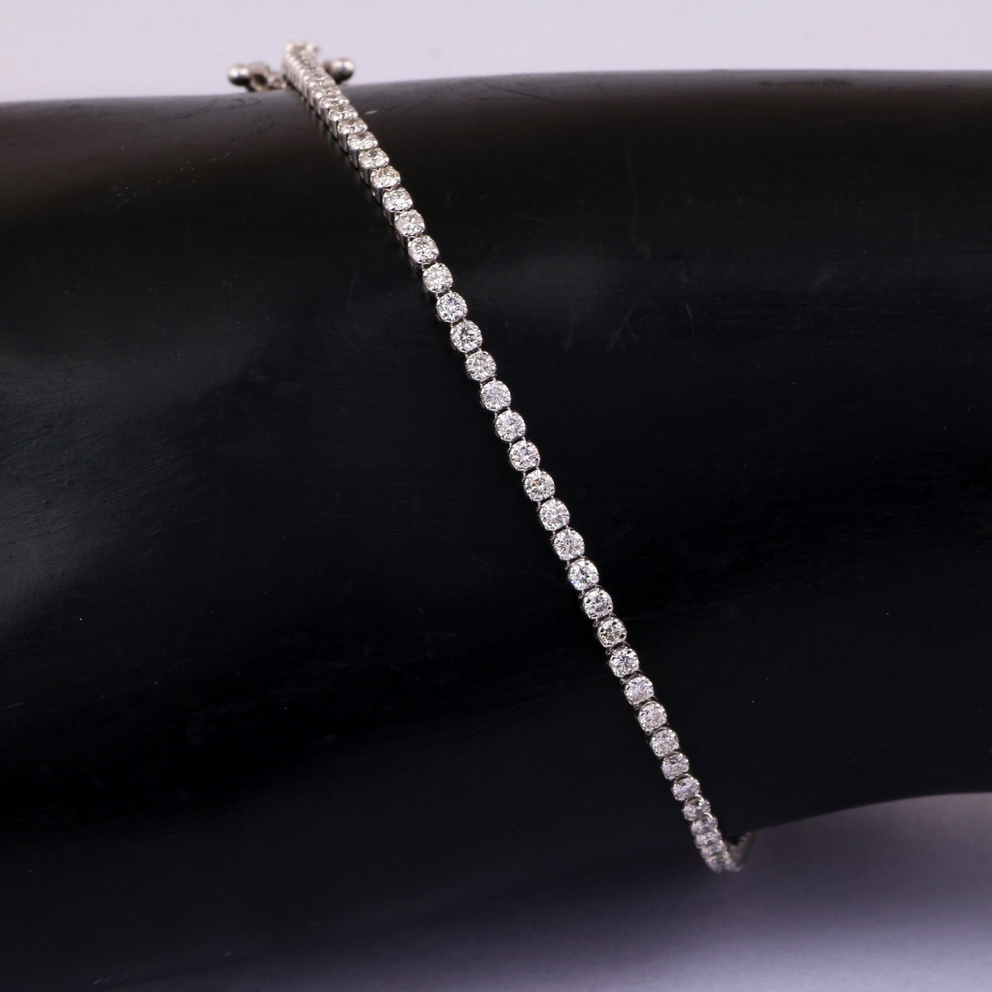 IGI Certified 1.374 Carat Natural Clear Diamond 18K White Gold Chain Bracelet For Sale 1