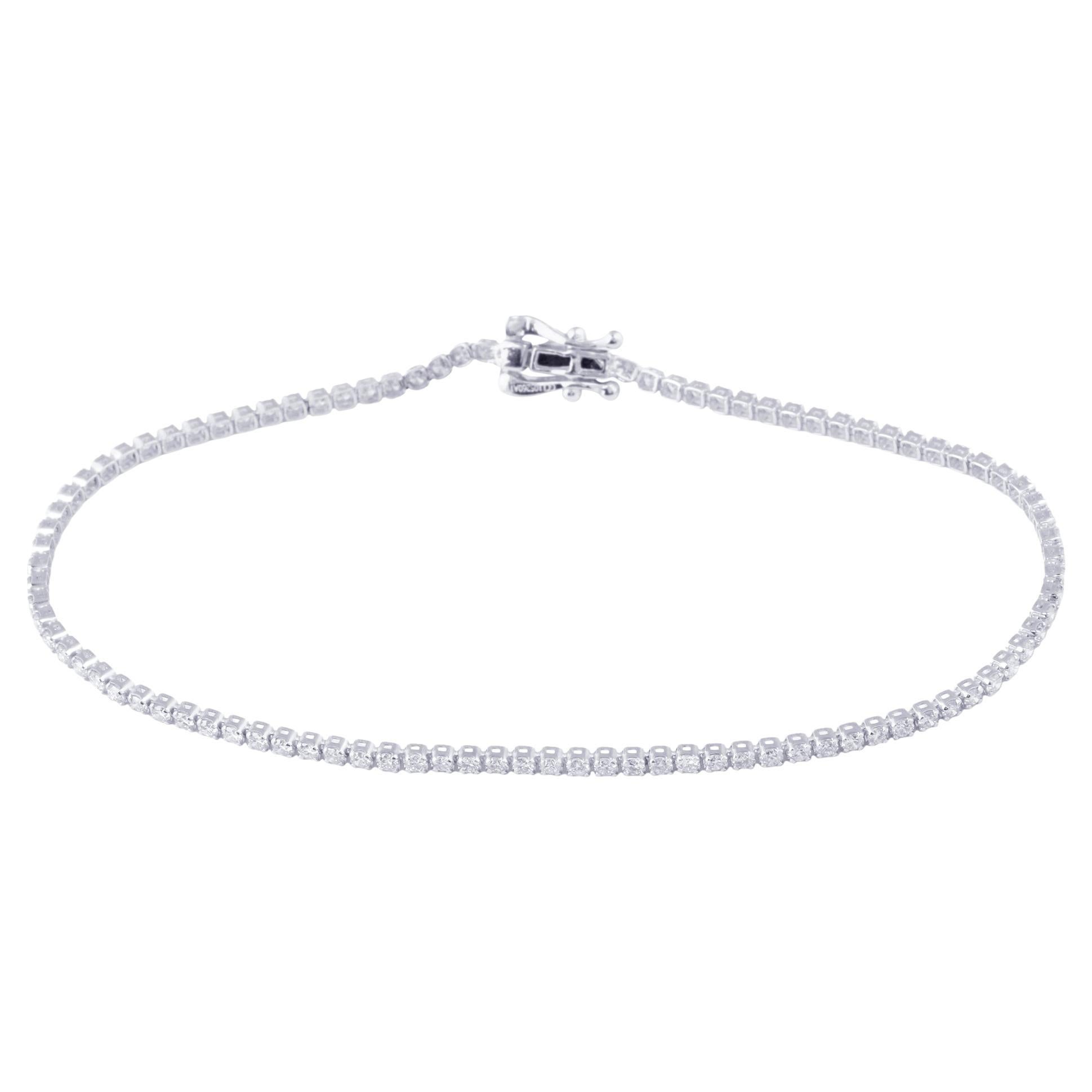 IGI Certified 1.374 Carat Natural Clear Diamond 18K White Gold Chain Bracelet For Sale