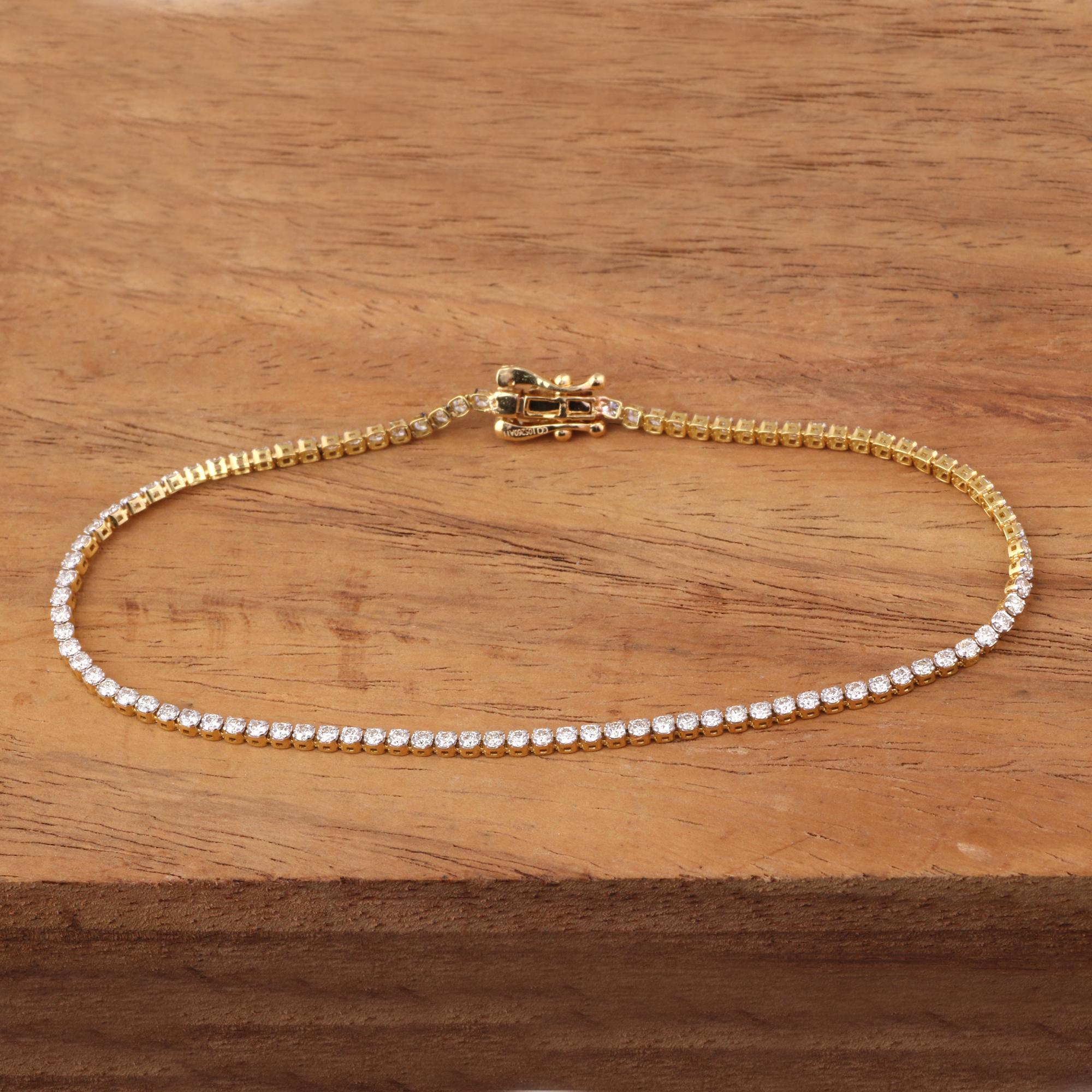 Taille brillant Bracelet à chaîne en or jaune 18 carats avec diamants naturels transparents certifiés IGI de 1,34 carat en vente