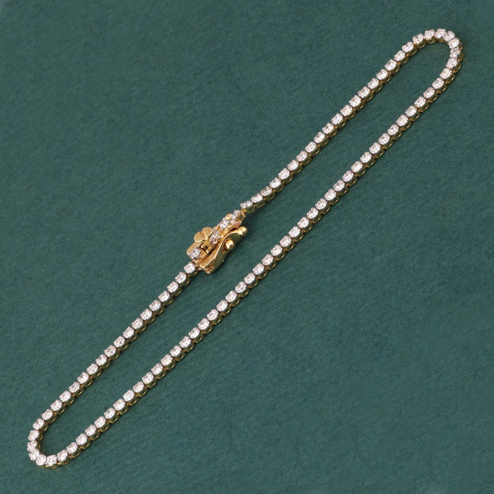 IGI Certified 1.374 Carat Natural Clear Diamond 18K Yellow Gold Chain Bracelet In New Condition For Sale In Jaipur, RJ