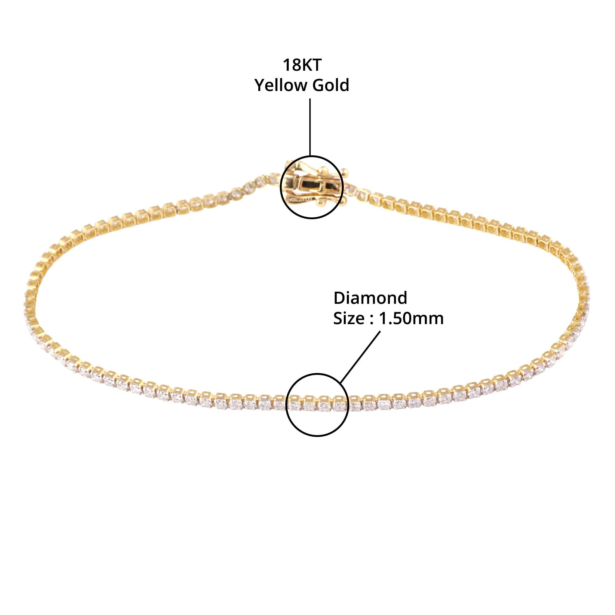 Bracelet à chaîne en or jaune 18 carats avec diamants naturels transparents certifiés IGI de 1,34 carat en vente 3