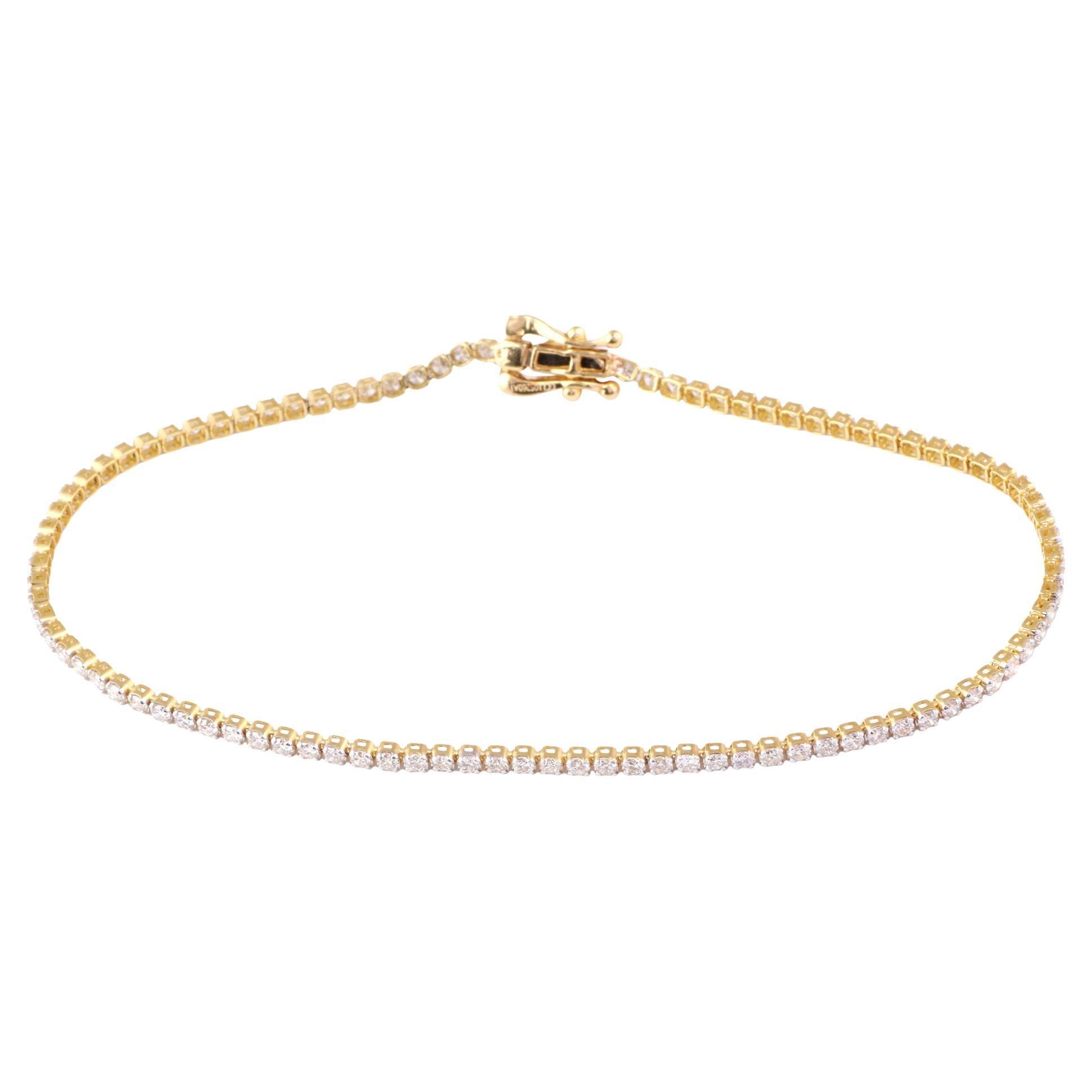 IGI Certified 1.374 Carat Natural Clear Diamond 18K Yellow Gold Chain Bracelet For Sale