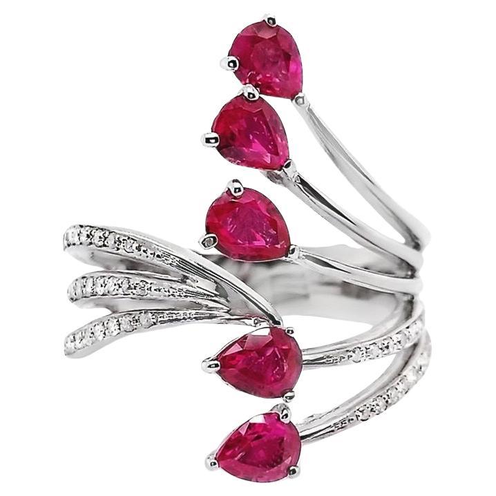IGI Certified 1.38ct Fine-Color Rubies 0.17ct Diamonds 18k White Gold Ring For Sale
