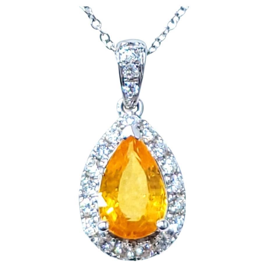 IGI Certified 1.39 Carat Sapphire and Diamond Pendant in 18K White Gold For Sale