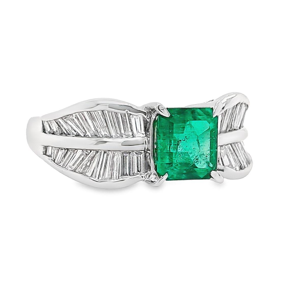 IGI Certified 1.39ct Colombia Emerald and 1.00ct Natural Diamond Platinum Ring 1