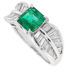 IGI Certified 1.39ct Colombia Emerald and 1.00ct Natural Diamond Platinum Ring