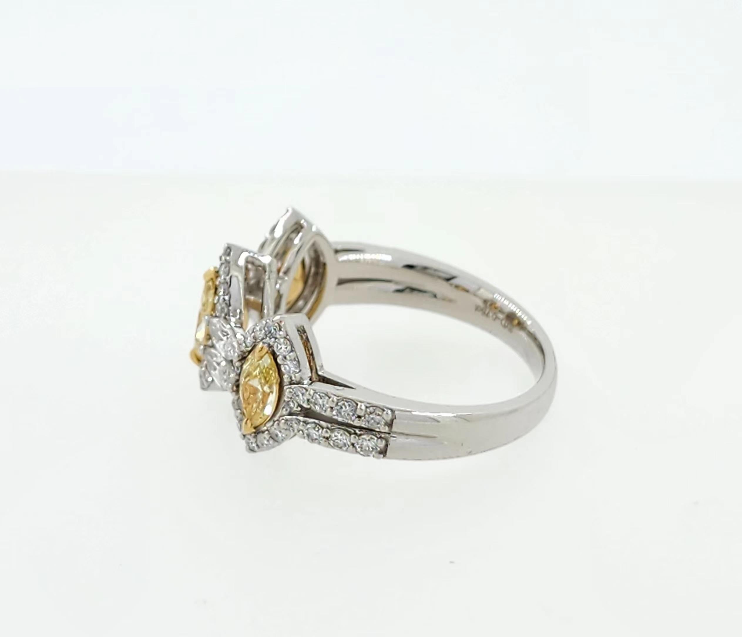 IGI Certified 1.4 Carat Yellow Diamond Rings in 18K White Gold For Sale 1
