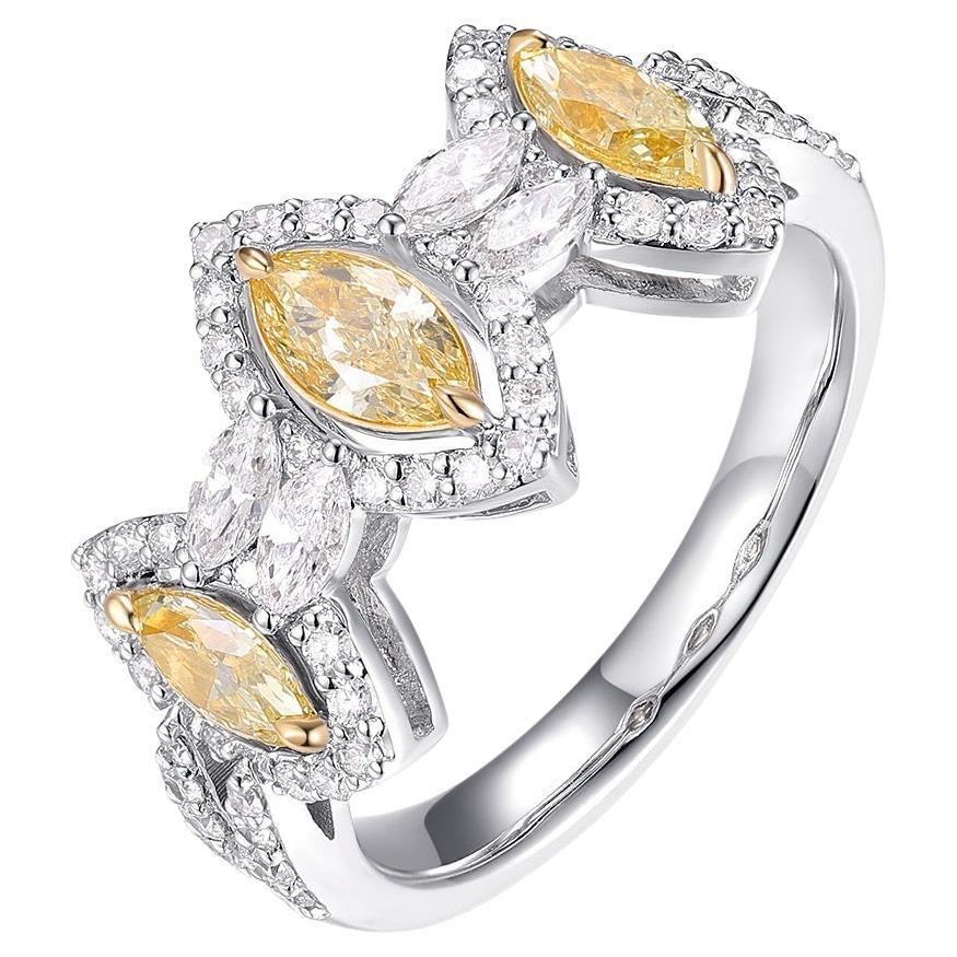 Anillos de diamantes amarillos certificados IGI de 1,4 quilates en oro blanco de 18 quilates