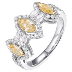 Anillos de diamantes amarillos certificados IGI de 1,4 quilates en oro blanco de 18 quilates