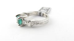 IGI Certified 14 Karat White Gold Natural Emerald and Diamond Ring