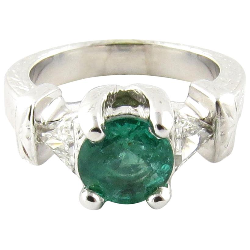 IGI Certified 14 Karat White Gold Natural Emerald and Diamond Ring