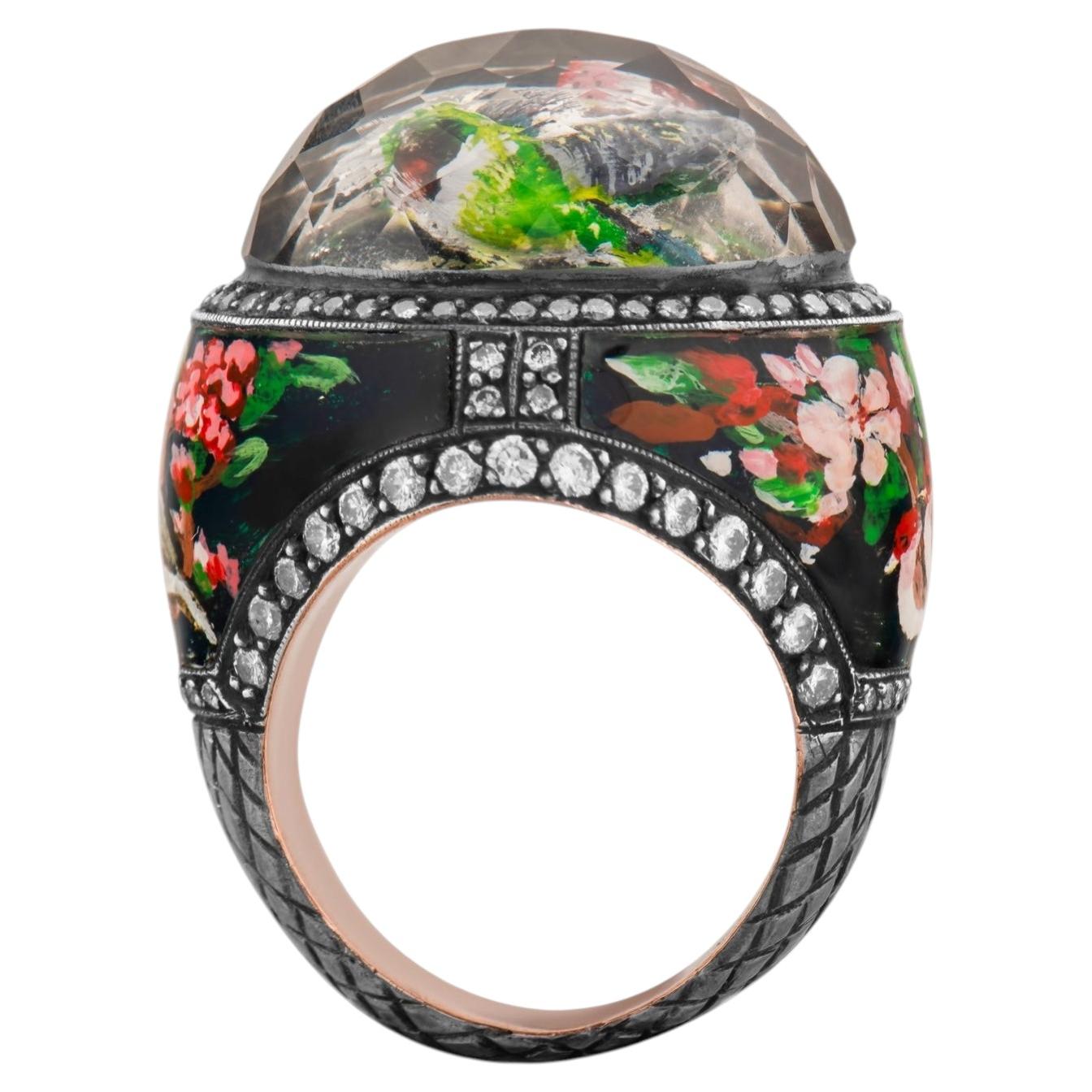 IGI zertifiziert 1,40 Karat Naturdiamant Vogel und Blumenmotiv Statement Ring