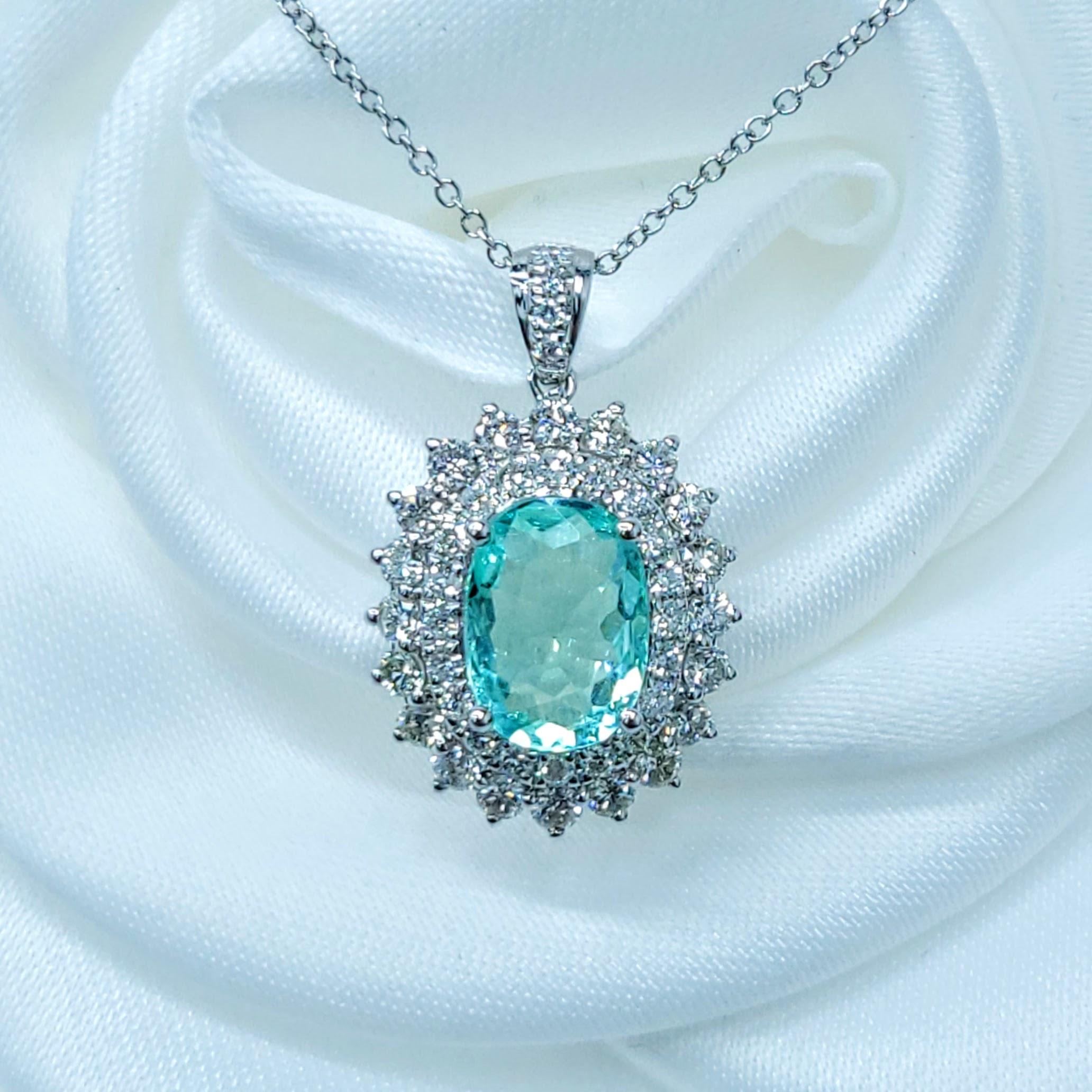 Paraiba et diamant certifiés IGI de 1,43 carat en or blanc 18 carats en vente 1