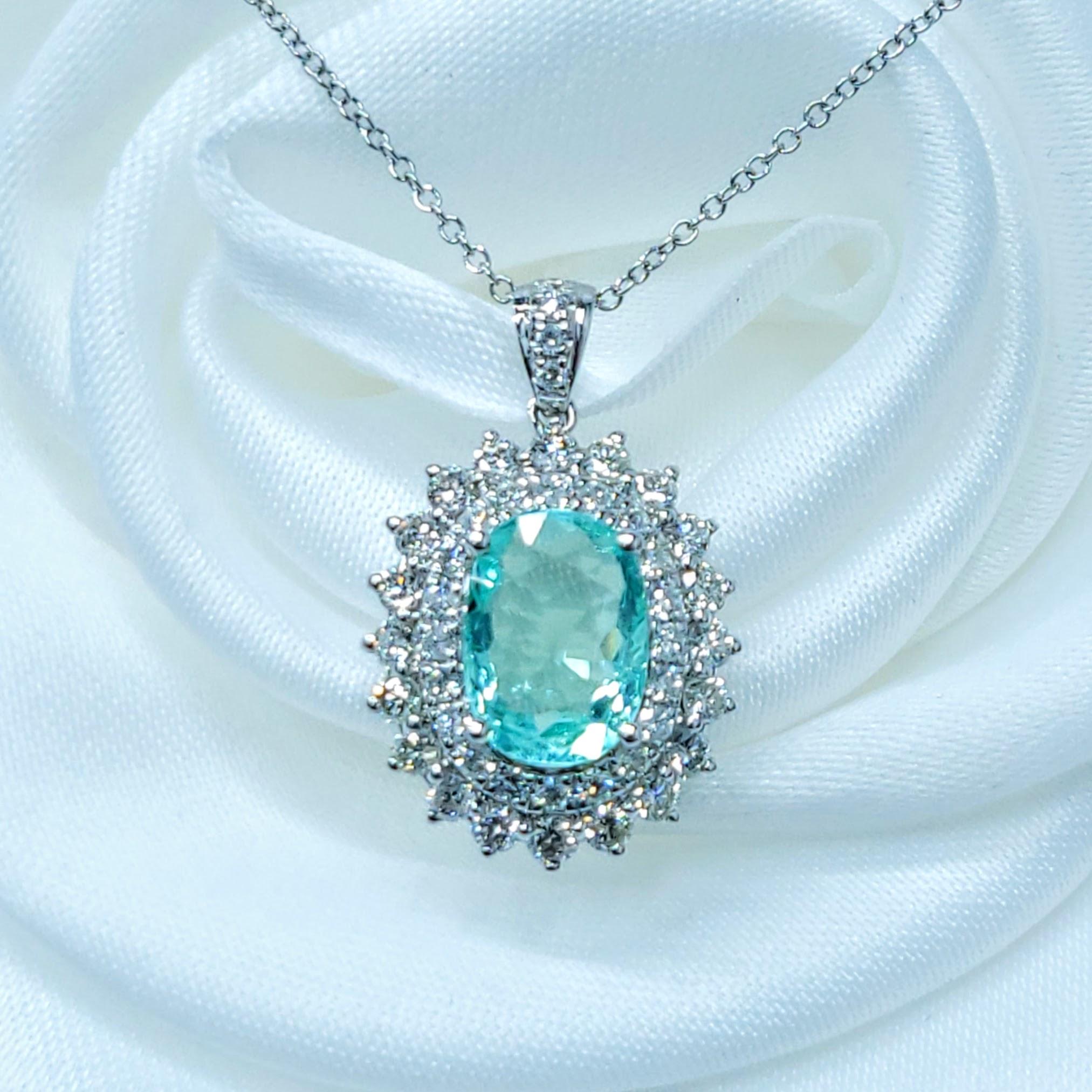 Paraiba et diamant certifiés IGI de 1,43 carat en or blanc 18 carats en vente 2