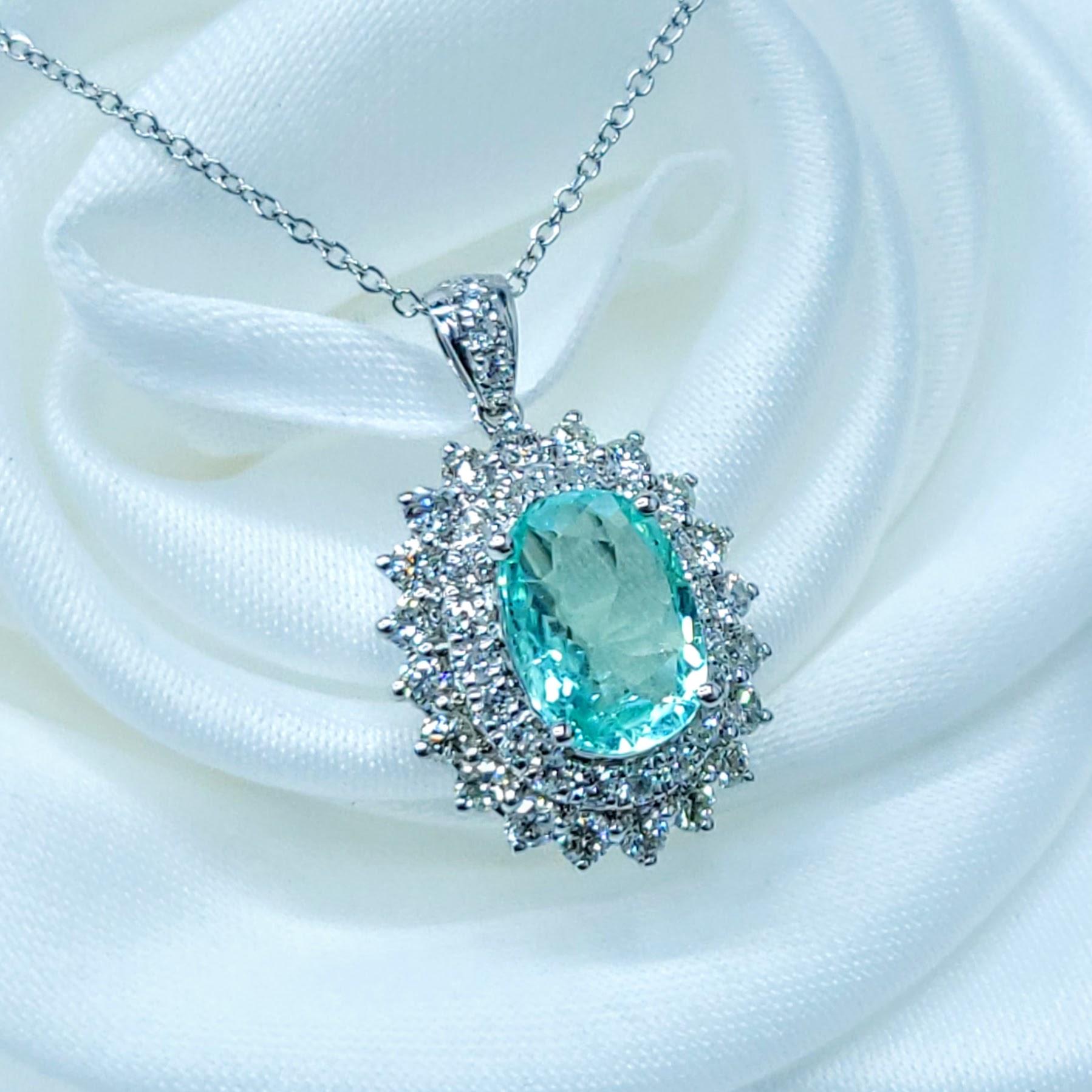 Paraiba et diamant certifiés IGI de 1,43 carat en or blanc 18 carats en vente 3