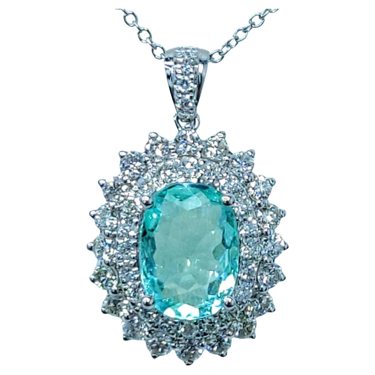 Paraiba et diamant certifiés IGI de 1,43 carat en or blanc 18 carats
