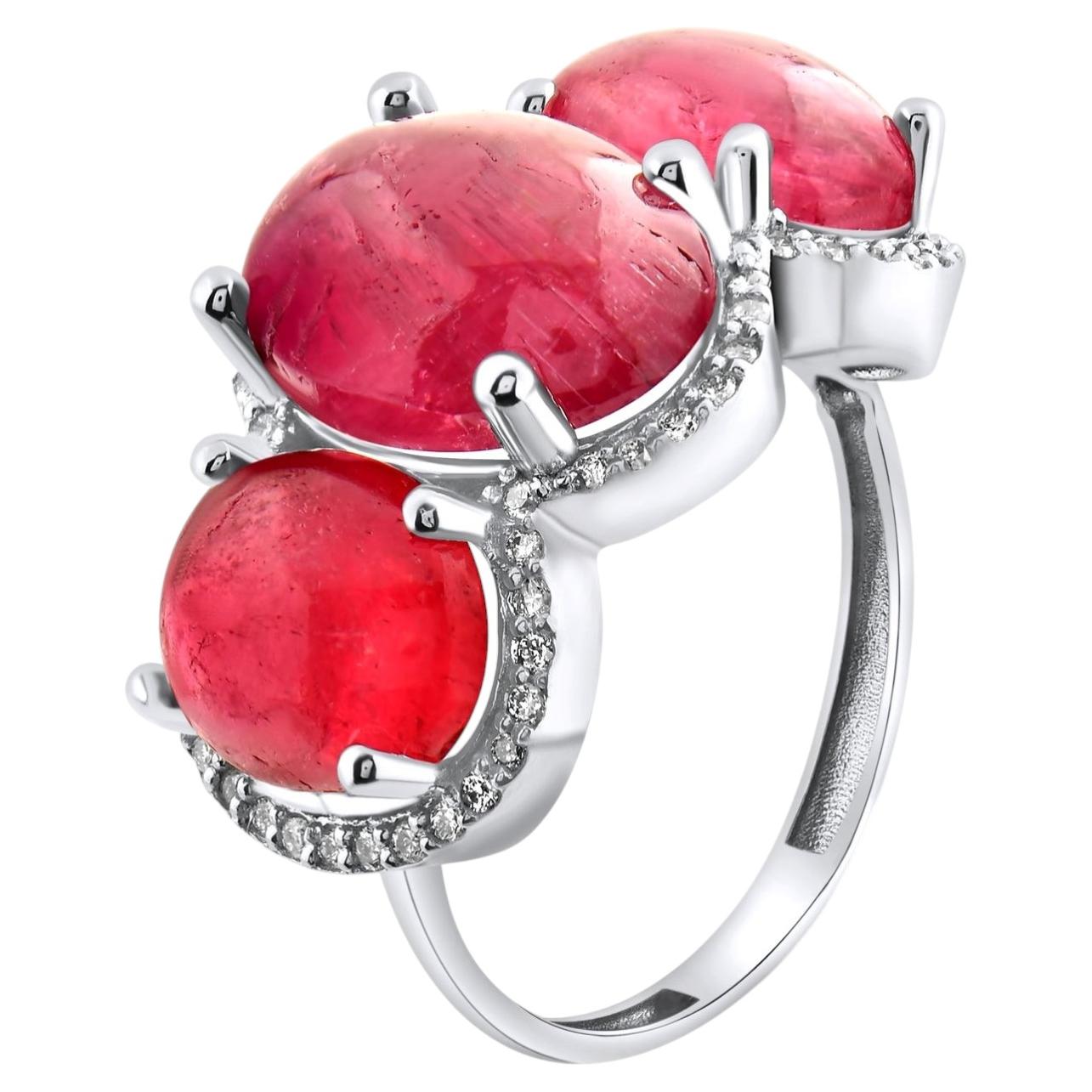 IGI Certified 14.38 Carat Natural Diamond and Ruby Statement Ring 14K Gold