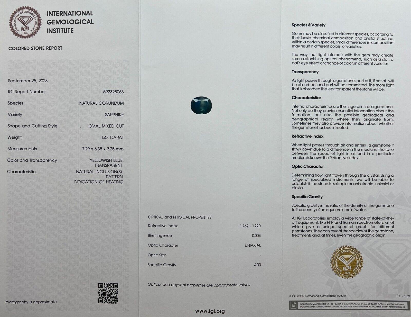 Saphir unique bicolore jaune bleu taille ovale certifié IGI de 1,43 carat en vente 1