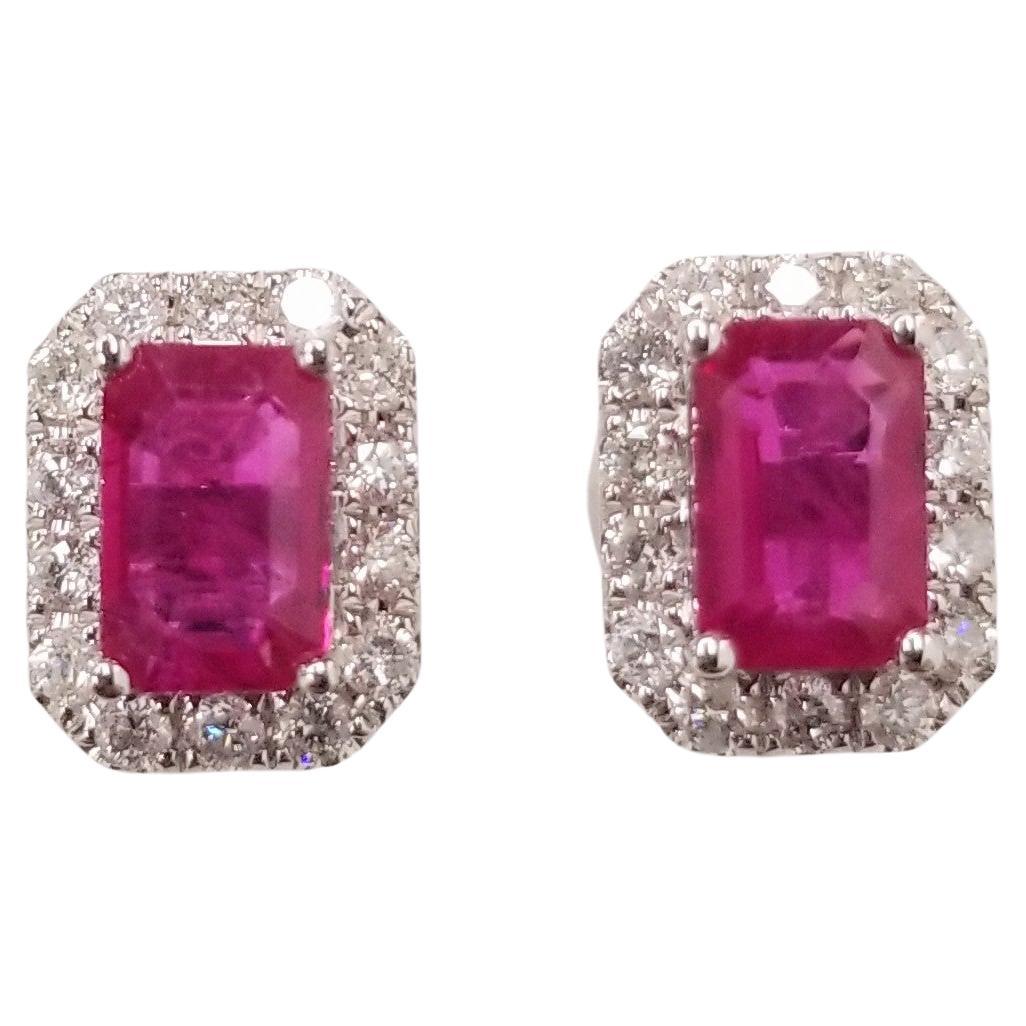 IGI Certified 1.44 Carat Ruby & 0.32 Carat Diamond Earrings in 18K White Gold For Sale