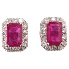 IGI Certified 1.44 Carat Ruby & 0.32 Carat Diamond Earrings in 18K White Gold