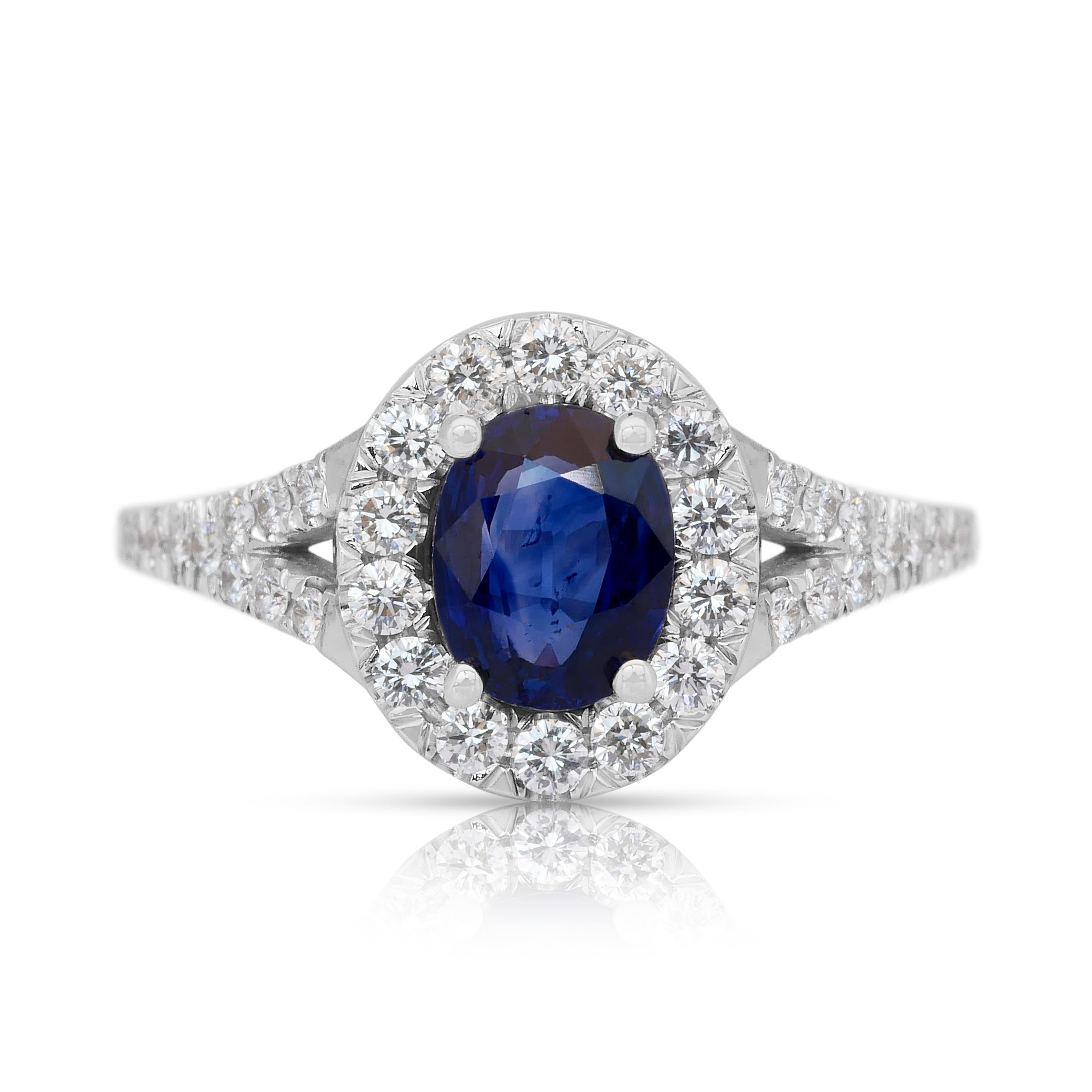 IGI Certified 1.46ct Sapphire and Diamonds Cluster Ring in 18k White Gold