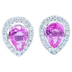 IGI Certified 1.47ct No Heat Pink Sapphire 
Diamond Earrings in 18K White Gold