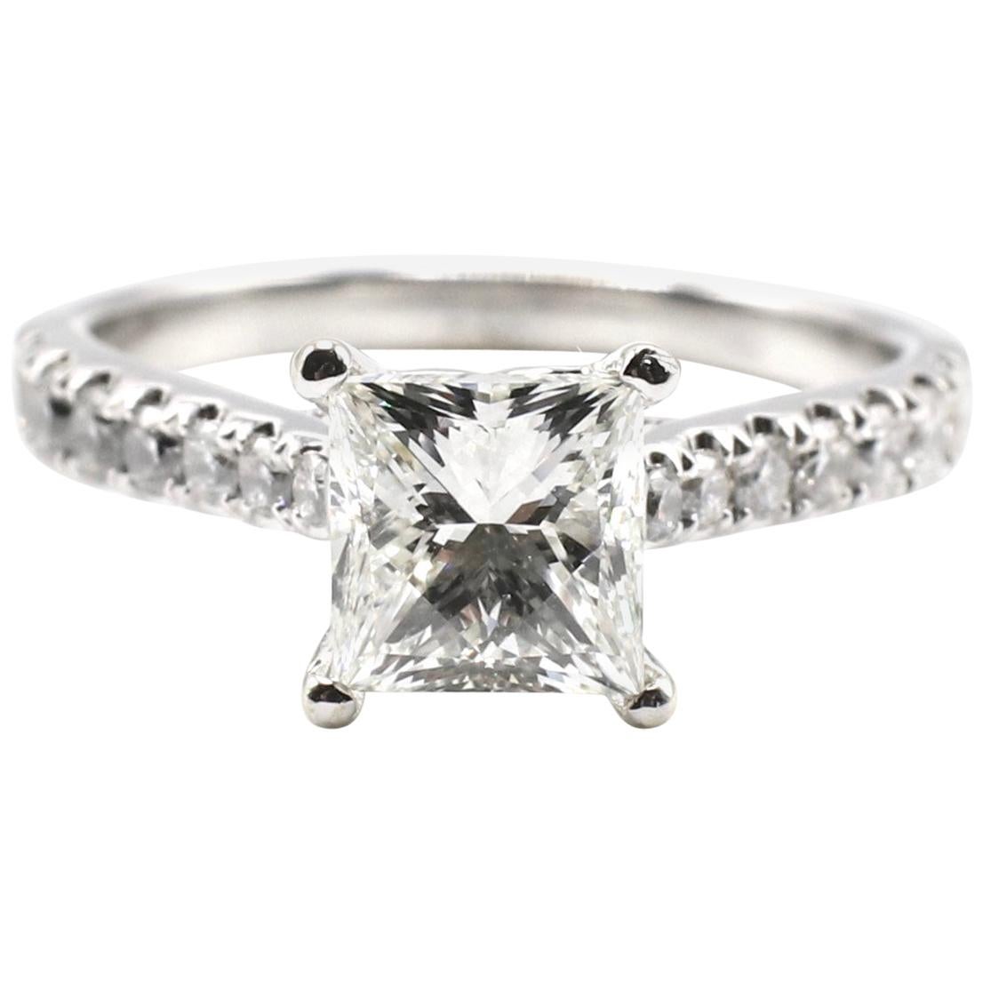 IGI Certified 1.48 Carat I VS1 Princess Cut 18 Karat White Gold Diamond Ring