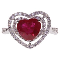 IGI Certified 1.48Carat Ruby & Diamond Ring in 18K White Gold