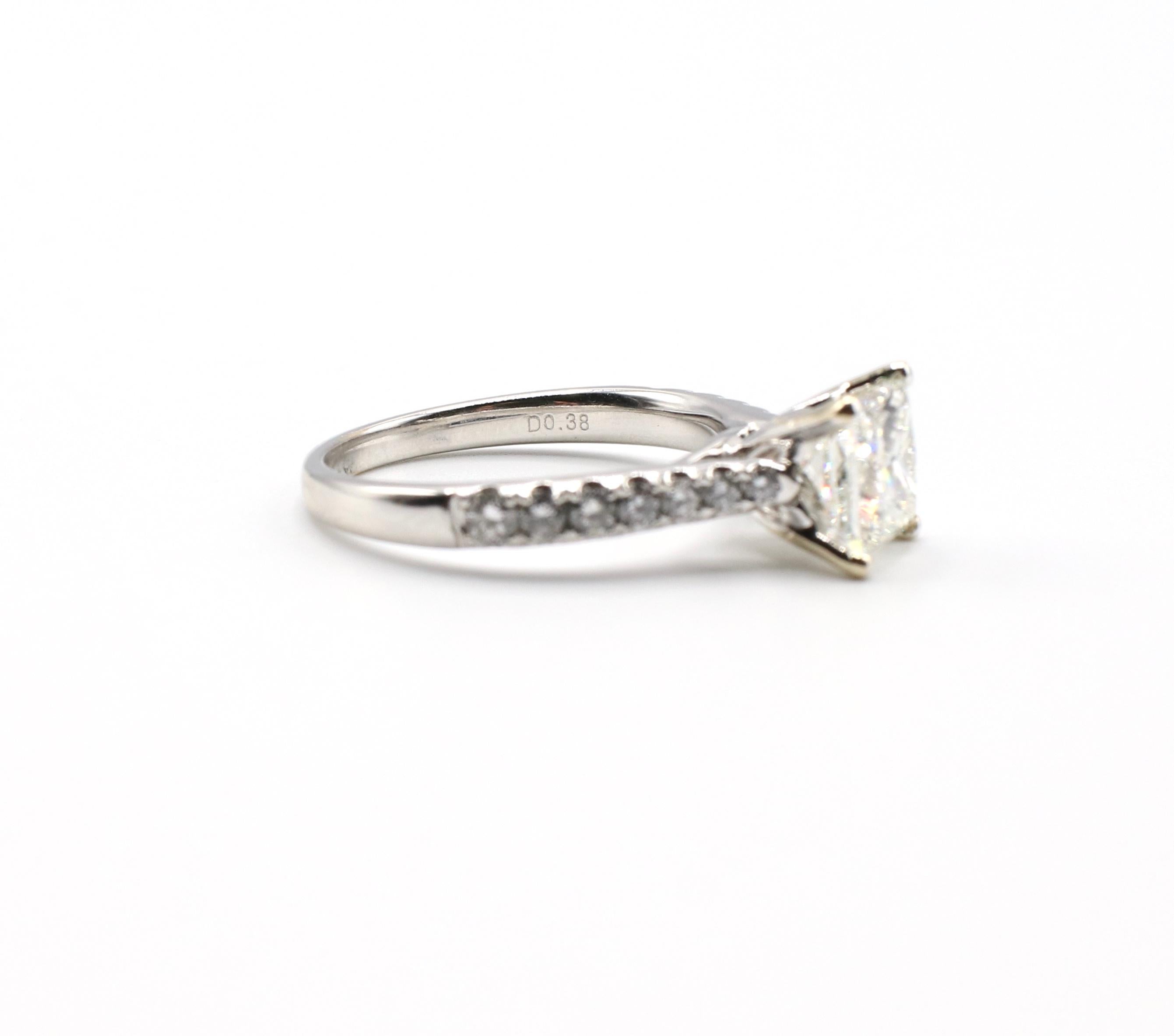 Women's IGI Certified 1.48 Carat I VS1 Princess Cut 18 Karat White Gold Diamond Ring