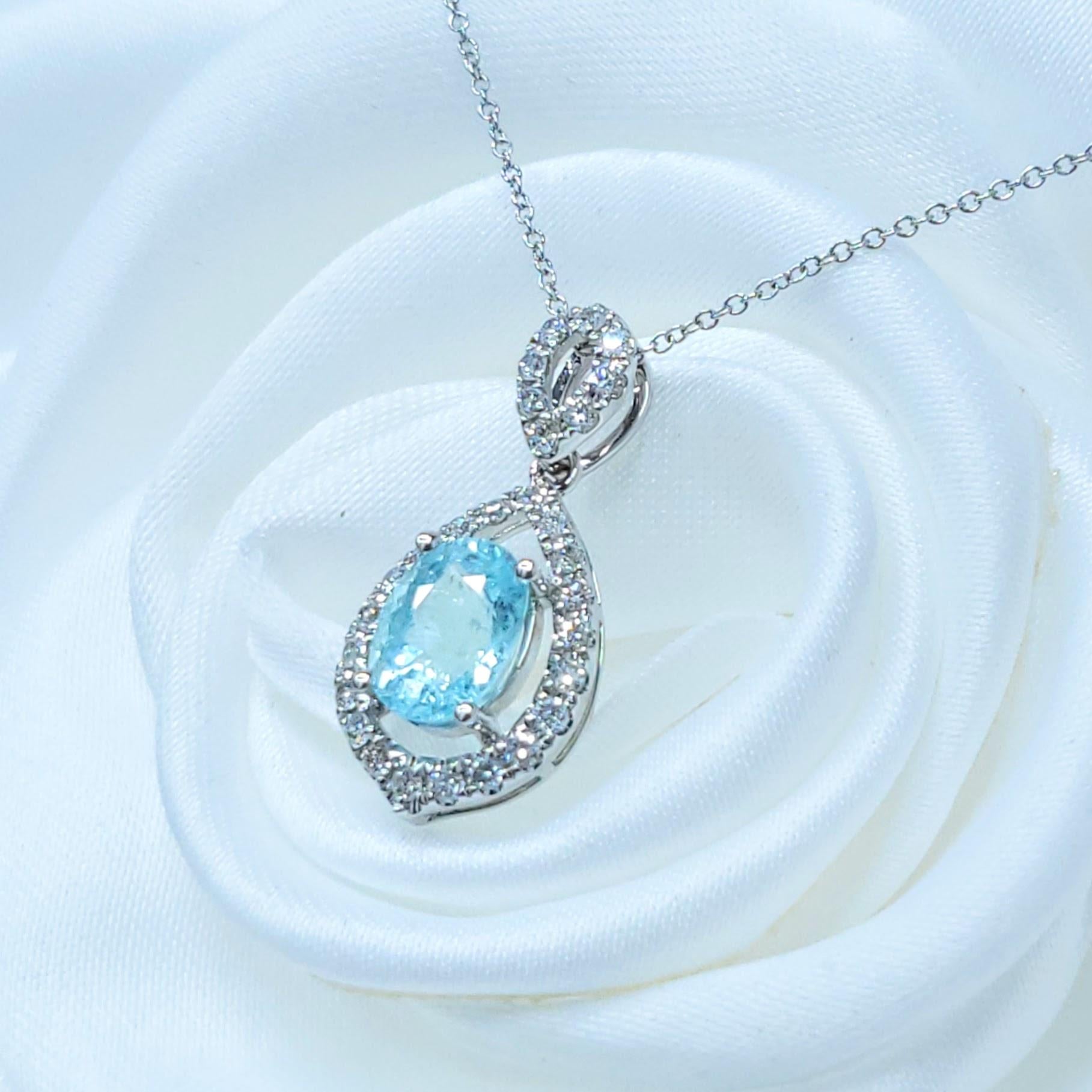 IGI Certified 1.49 Carat Paraiba and Diamond Pendant in 18K White Gold in vendita 1