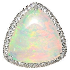 IGI Certified 14K 10.07 Ct Opal & Diamond Antique Art Deco Style Cocktail Ring